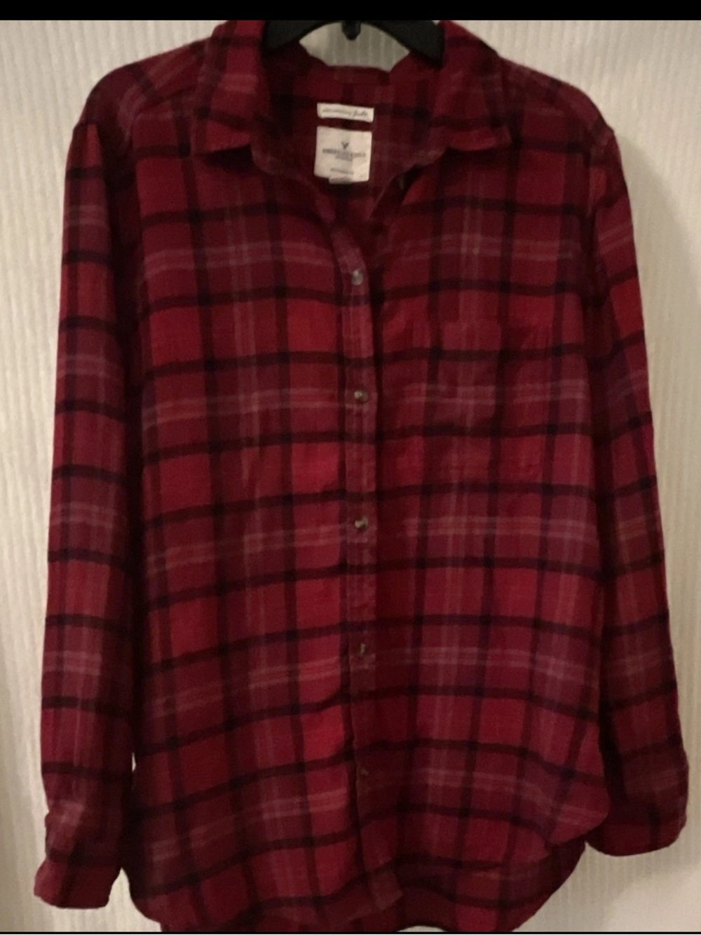 Women Red Plaid Button-Up Shirt - Classic vintage retro